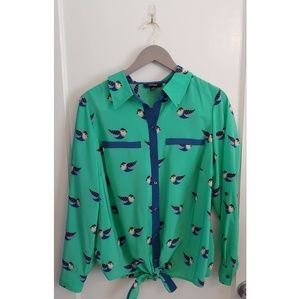Adorable Plus Size Bird Blouse w/tie - Size 0X